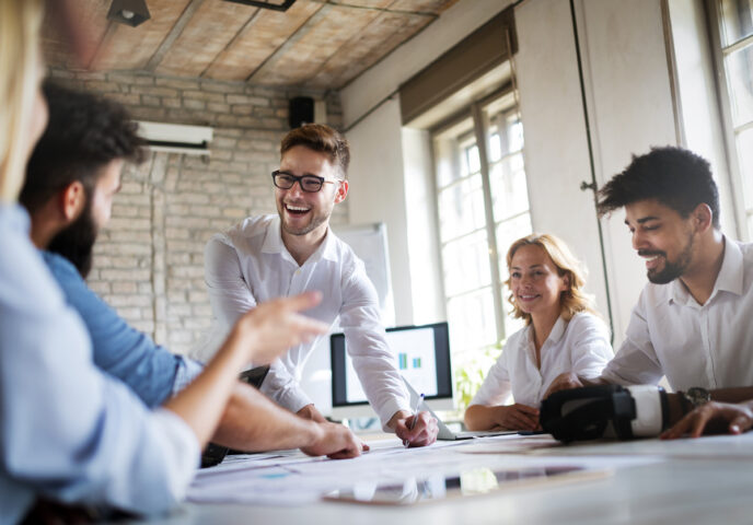 Creative business people working on business project in office