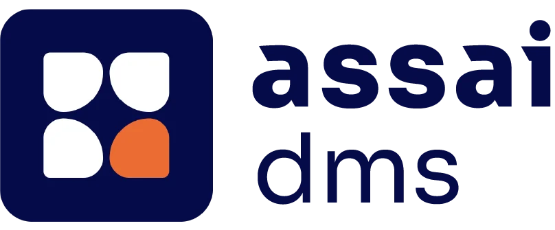 Logo for assai dms with a dark blue rounded square containing three white shapes and one orange shape in the bottom right, next to the text assai dms in bold and regular font. This logo reflects the platform’s commitment to engineering data consistency across systems, emphasizing reliable information management within your projects.